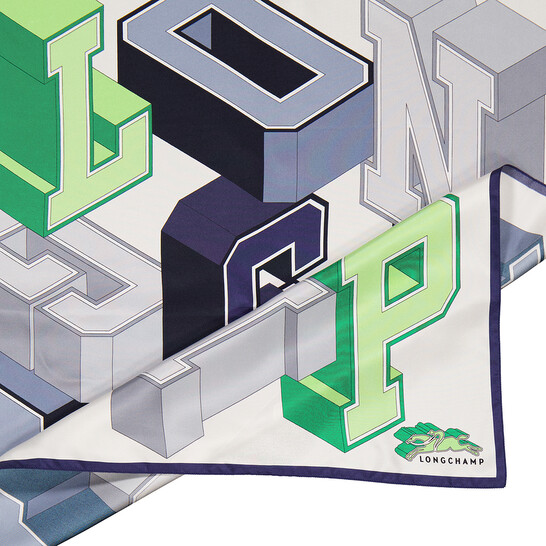【送料&関税込】Longchamp Green Square Scarf With Graphic Pr Longchamp Silk Scarf Brown Pattern Design - Square Foulard