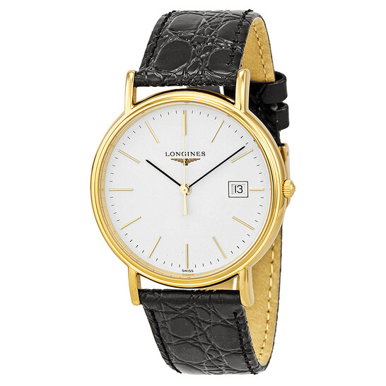 LONGINES　腕時計 Longines Presence White Dial Black Leather Men's Watch