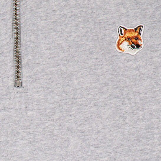 Maison Kitsuné Half-Zip Fox Head Patch Sweatshirt, Size Large