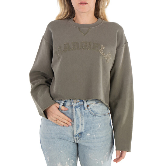 【MAISON MARGIELA】CROPPED SWEATSHIRT Maison Margiela Ladies Olive Logo-Print Cropped Sweatshirt