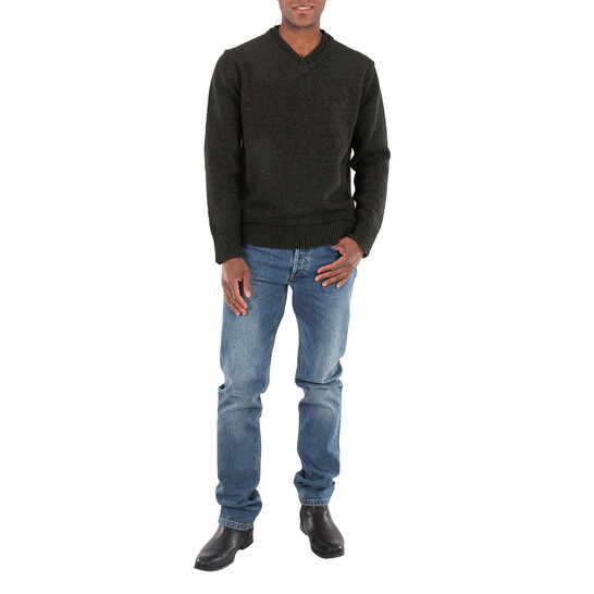 Maison Margiela Men's Dark Green Elbow-Patch Knitted Jumper