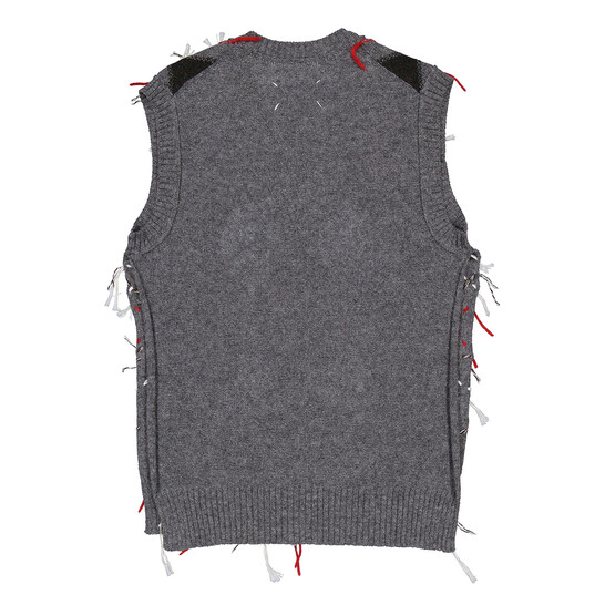 Maison Margiela Cut-Out Intarsia-Knit Vest, Size Small