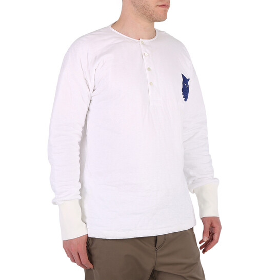 ★STONE ★ Cotton Blend Long Sleeve Sweatshirt White M Slub Stripe Cotton-Blend Long-Sleeve T-Shirt in Tees
