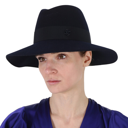 Maison Michel Ladies Navy Kate Wool Felt Fedora Hat, Size Small