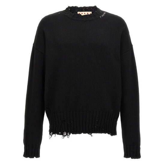 Marni Destroyed Effect Twisted Crewneck Sweater, Brand Size 50
