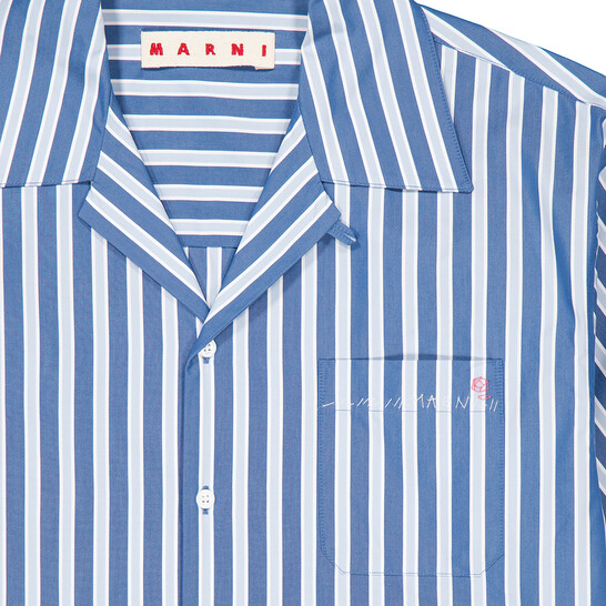 Marni Striped Embroidered Logo Cotton Shirt, Brand Size 46