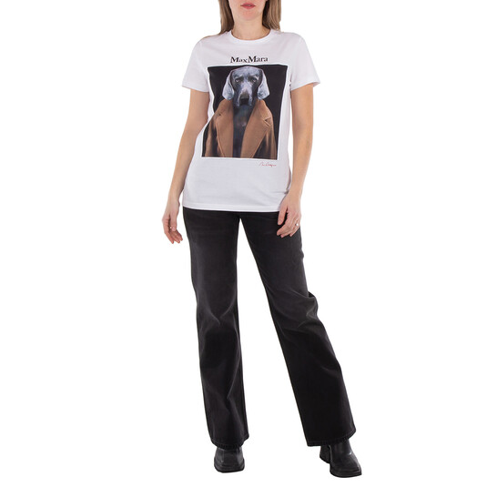 Max Mara Cipria Cotton T-Shirt Camel マックスマーラ Max Mara Dog Print Cipria Cotton T-Shirt, Size X-Small