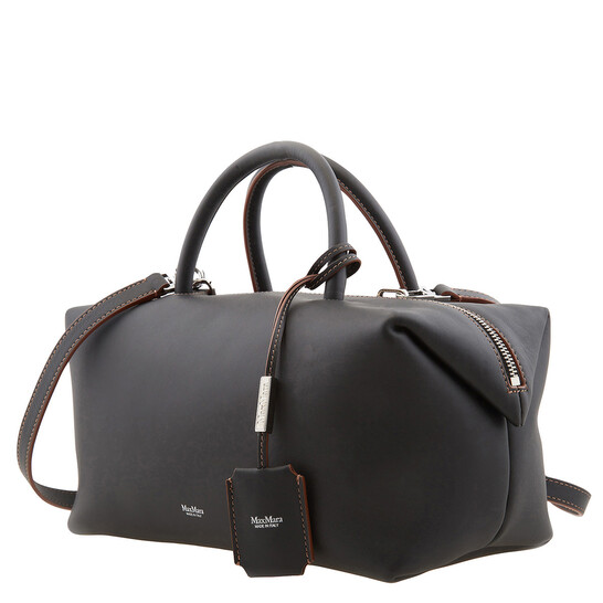 Max Mara Holdall Black Leather Bowler Bag 4516071600-BLACK