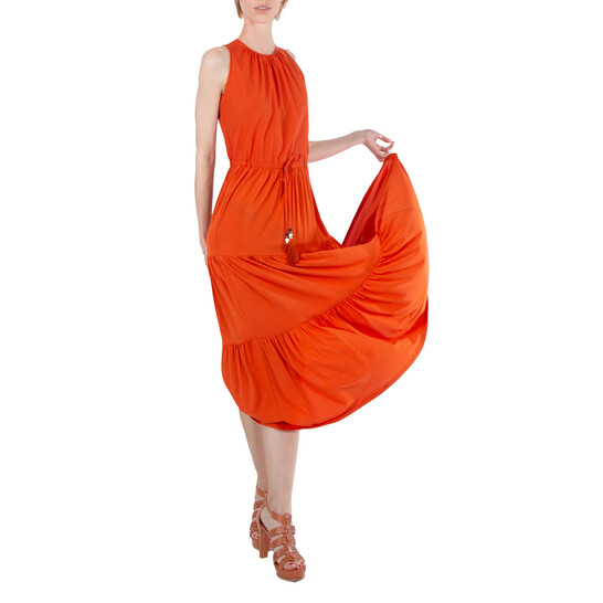 Max Mara Orange Kren Jersey Tiered Sleeveless Midi Dress, Brand