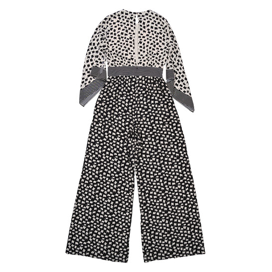 Max Mara Ladies White Black Origano Printed Silk Jumpsuit