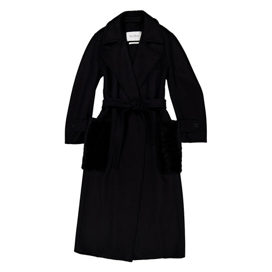 コート MAX MARA Women Coats MAGIA 2411011041600 004 Black Max Mara Magia Long Cashmere Coat, Brand Size 42 (US Size 8