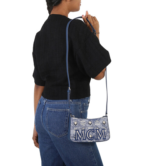 MCM Ladies Blue Shoulder Bag in Vintage Jacquard Monogram