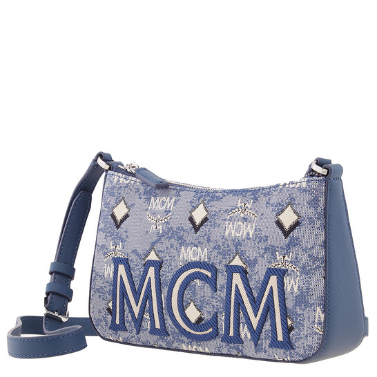 MCM Ladies Blue Shoulder Bag in Vintage Jacquard Monogram