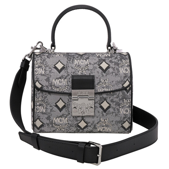 MCM Ladies Grey Satchel in Vintage Jacquard Monogram MWEBATQ01EG