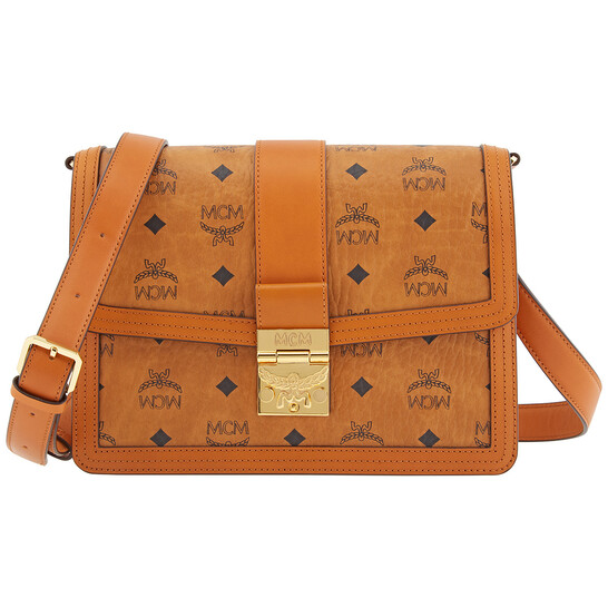 MCM Signature Visetos Tracy Shoulder Bag In Cognac