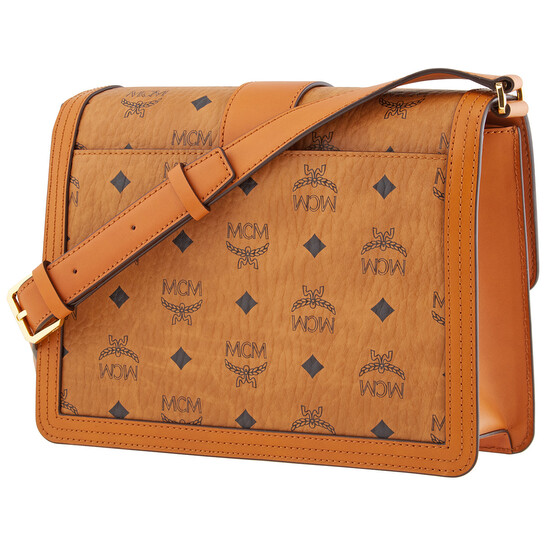 MCM Signature Visetos Tracy Shoulder Bag In Cognac