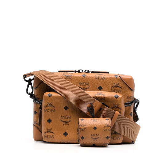 MCM Soft Berlin Multifunction Crossbody in Cognac Visetos