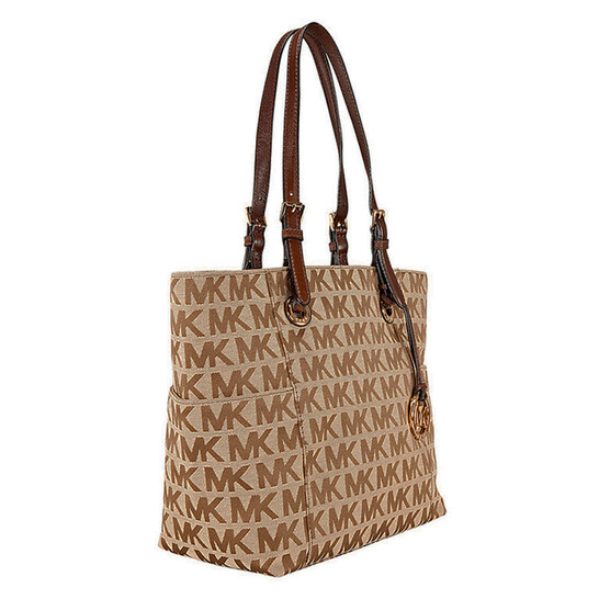 Michael Kors Jet Set Signature Logo Tote Handbag - Mocha/Tan