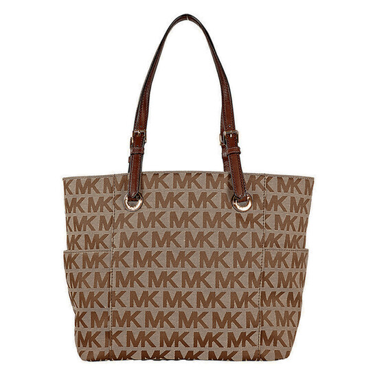 Michael Kors Jet Set Signature Logo Tote Handbag - Mocha/Tan