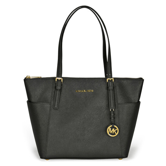 Michael Kors Jet Set Top-Zip Saffiano Leather Tote in Black