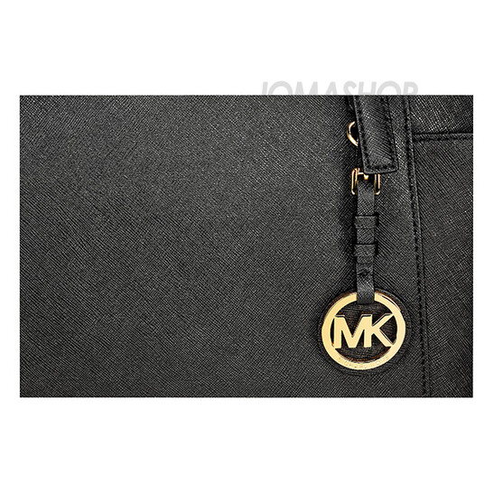 Michael Kors Jet Set Top-Zip Saffiano Leather Tote in Black