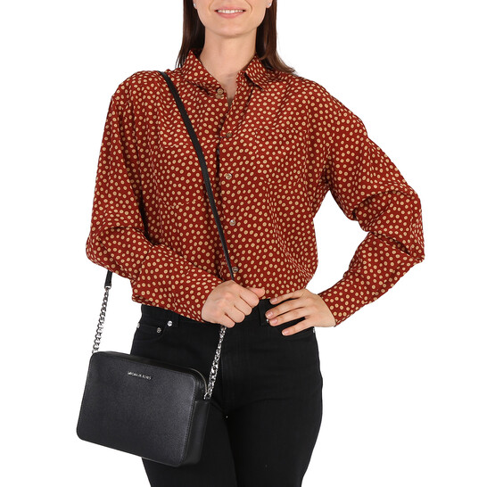 Michael Kors Jet Set Travel Pebbled Leather Crossbody- Black