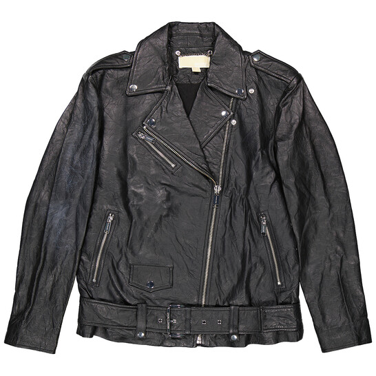 Michael Kors Ladies Crinkled Leather Moto Jacket in Black