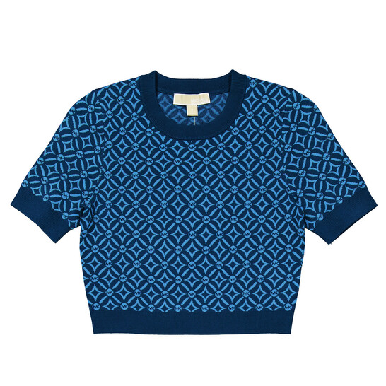 Michael Kors Logo Jacquard Cropped Sweater, Size Medium