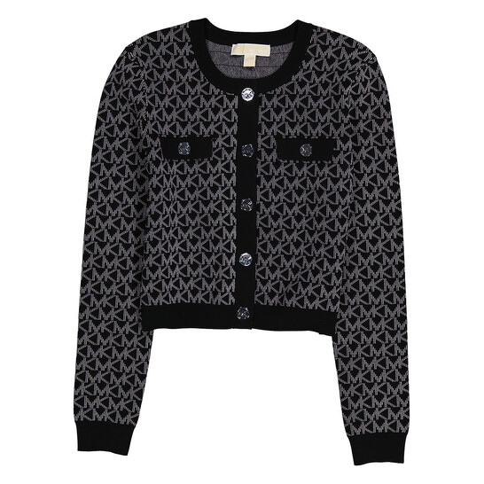Michael Kors Long Sleeved Monogram Pattern Cardigan, Size