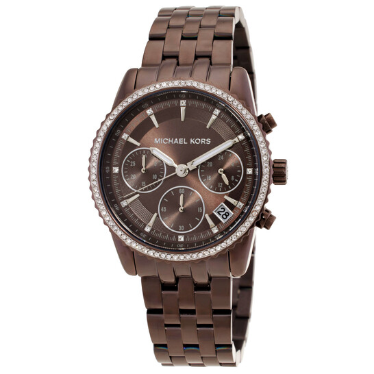 Michael kors watch w/ brown dial and rhinestone Michael Kors Rose Gold Plated Quartz Chronograph Watch MK  main image 4