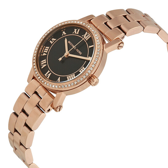 Michael Kors Norie Black Dial Rose Gold-Tone Ladies Watch