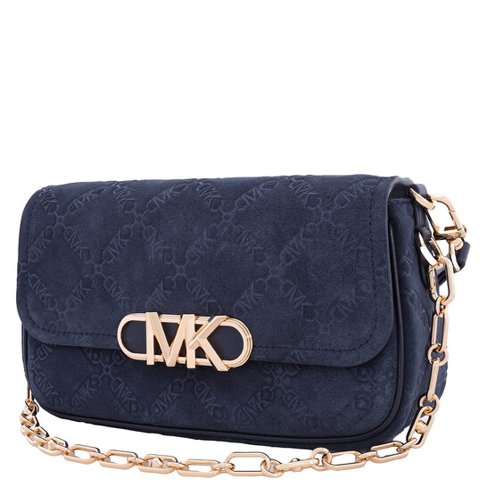 Michael Kors Parker Empire Logo Embossed Suede Shoulder Bag