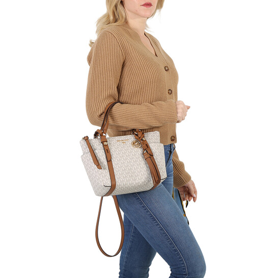 Michael Kors White Sullivan Small Logo Top-Zip Tote Bag