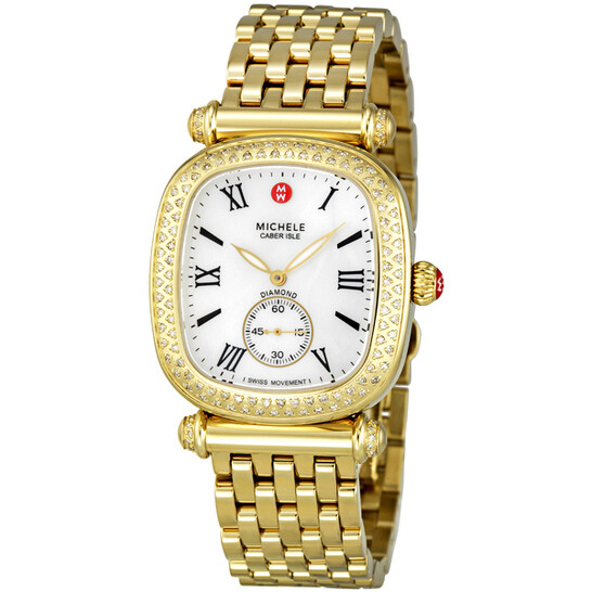Michele Caber Isle Mother of Pearl Dial Gold Plated Stainless