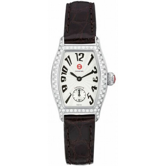 Michele Coquette Petite Pave Espresso Alligator Ladies Watch 