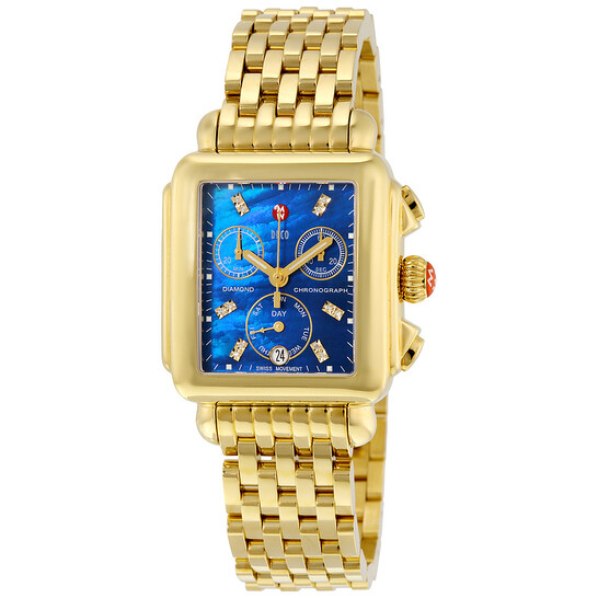 Michele Deco Chronograph Blue Mother of Pearl Dial Gold-plated Ladies Watch MWW06P000221 Michele Deco Chronograph Blue Mother of Pearl Dial Gold-plated Ladies Watch MWW06P000221 - 546x546