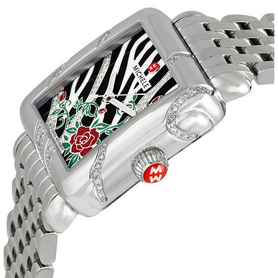 Michele Zebra Pattern Watch in Silver and Black Michele Deco .34 ct Diamond Safari Zebra Rose MW06T01F7935  main image 4