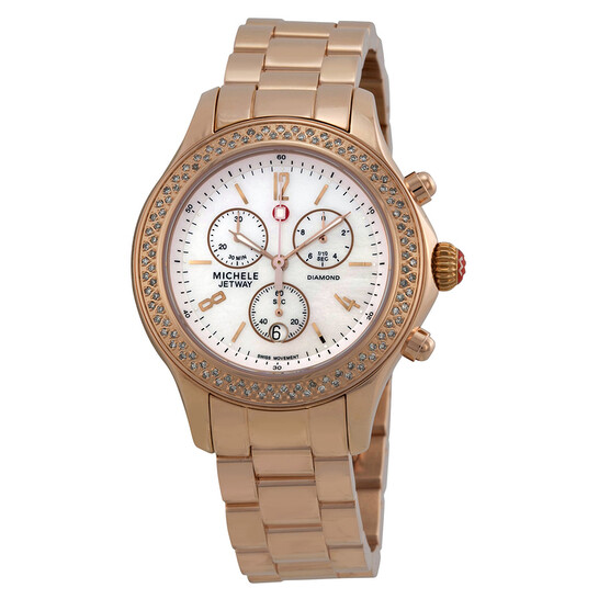 Michele Jetway Diamond Rose Gold-plated Chronograph Ladies Watch