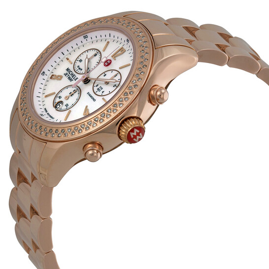 Michele Jetway Diamond Rose Gold-plated Chronograph Ladies Watch