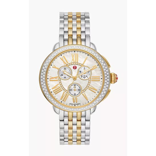 Michele Gold and Silver Diamond Chronograph Watch MICHELE Deco Diamond Chronograph Watch Head & Bracelet, 33mm  main image 4