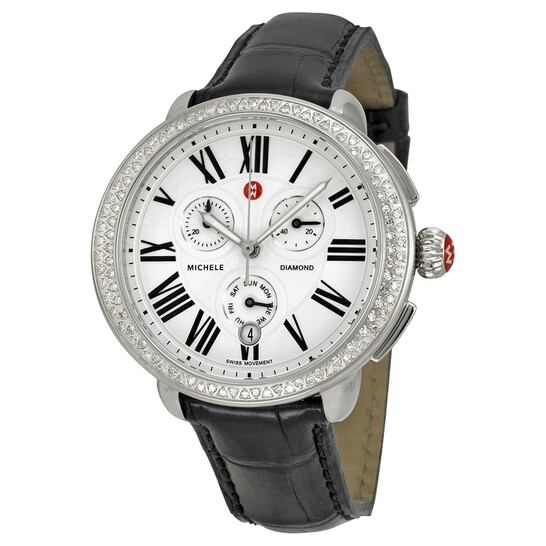 Michele Serein Chronograph Silver Dial Brown Leather Ladies Watch MWW21A000003 - 546x546