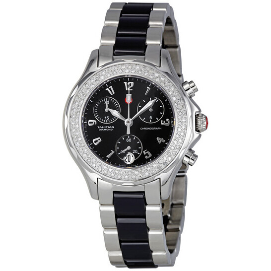 Michele Tahitian Ceramic Stainless Steel Black Diamond Watch  display picture 3