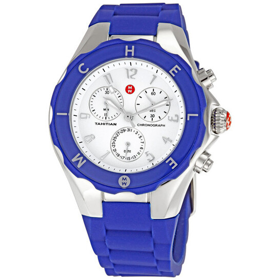 Michele Tahitian Jelly Bean Large Blue Rubber Strap Ladies Watch MWW