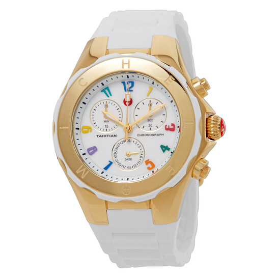 Michele Tahitian Silicone white watch with gold detail MICHELE TAHITIAN JELLY BEAN,ROSE GOLD TONE WHITE SILICONE  main image 3