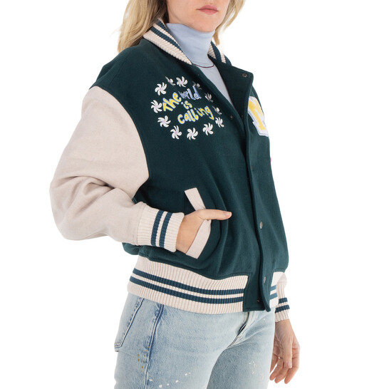 Mira Mikati Embroidered Mushroom Varsity Bomber Jacket, Brand Size