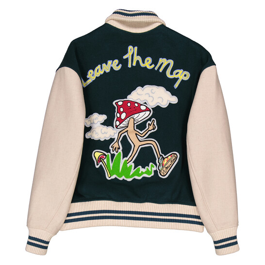 Mira Mikati Embroidered Mushroom Varsity Bomber Jacket, Brand Size