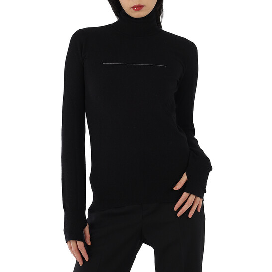 Mm6 Maison Margiela Ladies Black Rip Detail Turtleneck