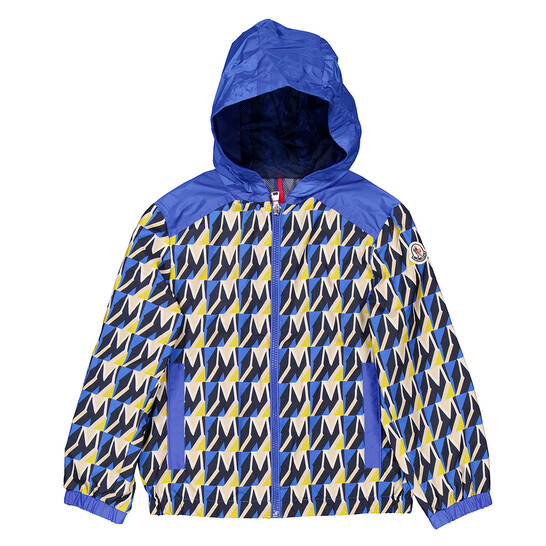 Moncler Boys Monogram Print Hooded Jacket, Size 8Y J19541A00094