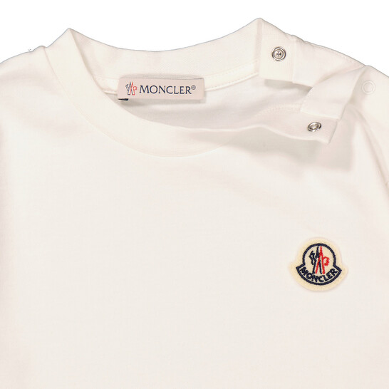 Moncler Girls Natural Ruffle-Trim Logo Patch Long-Sleeve T