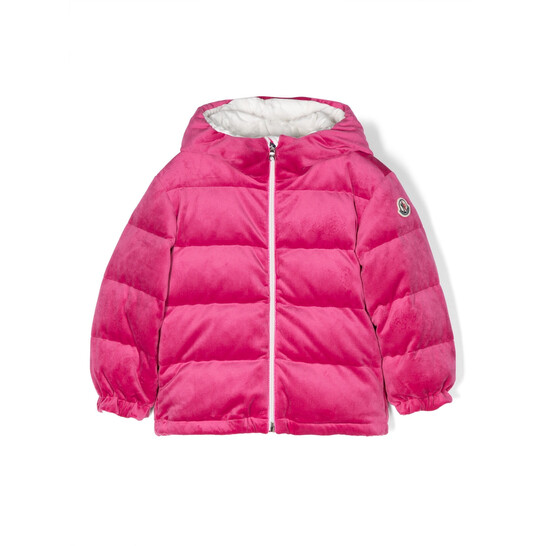 Moncler Kids Velvet-Effect Hooded Jacket, Size 18/24M